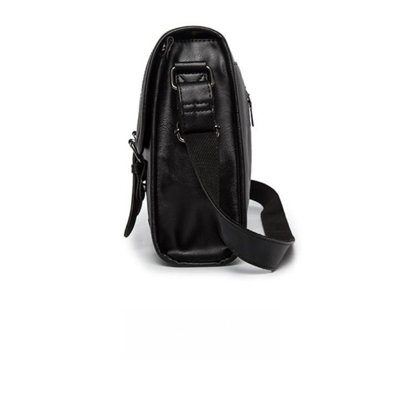 Bolsa Mensageiro de Couro Preto Vintage Bolsa Transversal Clássica para Homens