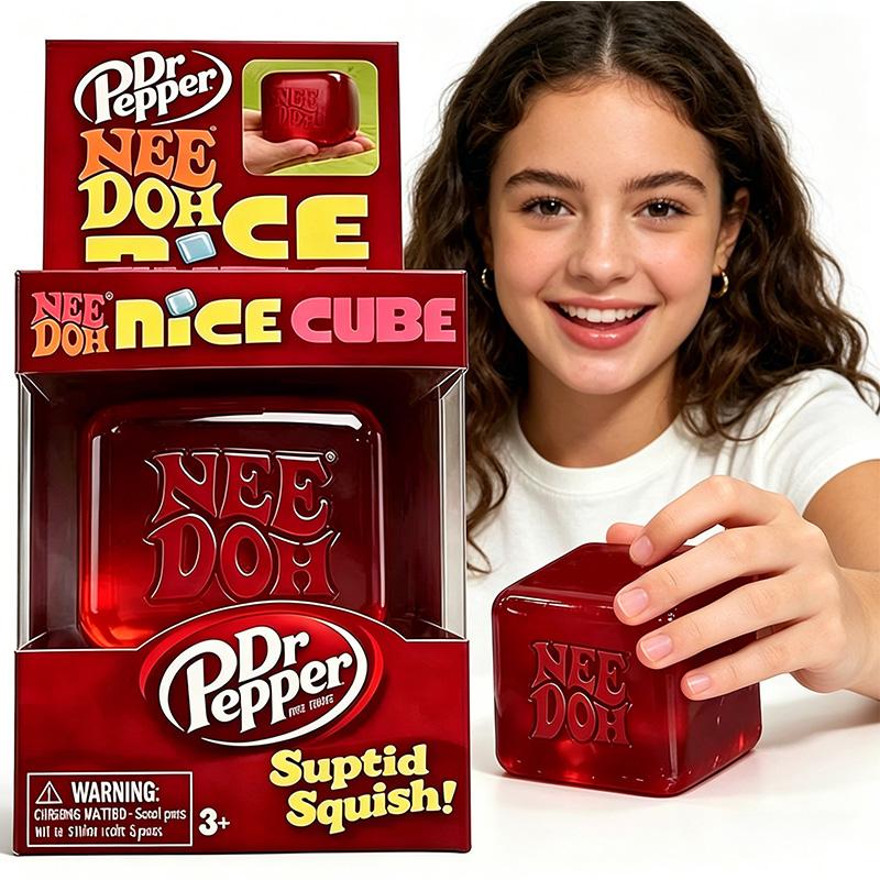 NeeDoh Nice Cube Super Squeeze Sensory Fidget Toy, Translucent Red Stress Relief Squishy Cube for Kids & Adults Anxiety Relief