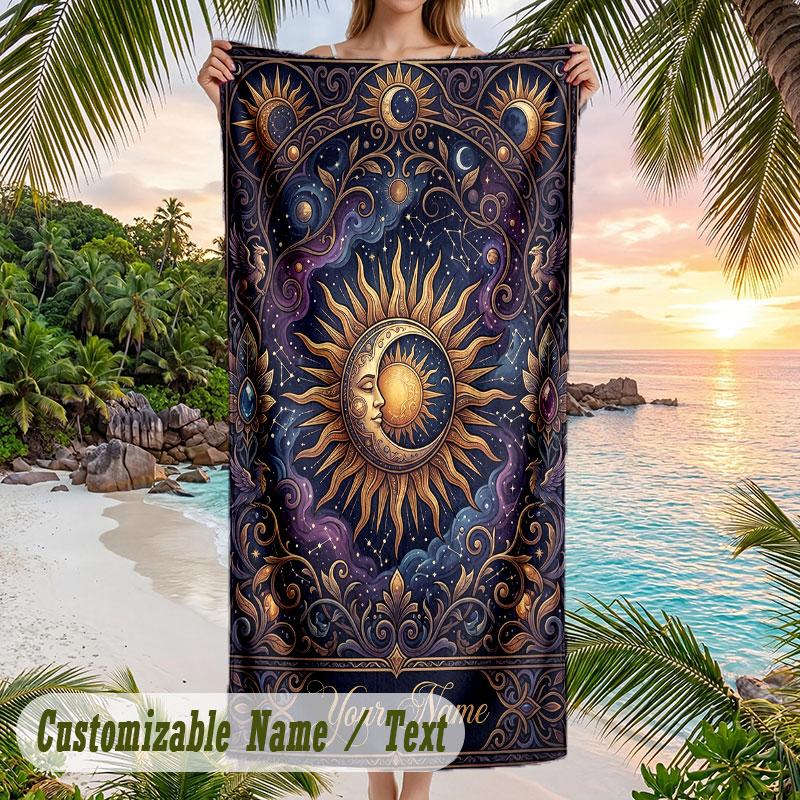 Celestial Dreams Stars Theme Quick Dry Beach Towel Custom Name Text Print Large Sand Resistant Towel Beach Vacation