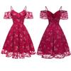 Bright Deer Women Cold Shoulder Bridesmaid Dress Floral Crochet Lace Ruffle Cami Strap Midi Dress for Wedding Evening Formal Party Cocktail Occasions