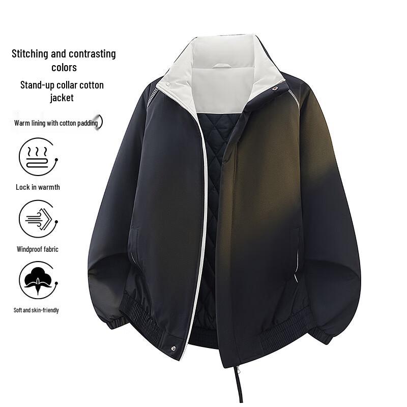 MEDE American Style Color-Block Stand-Collar Winter Padded Baseball Jacket