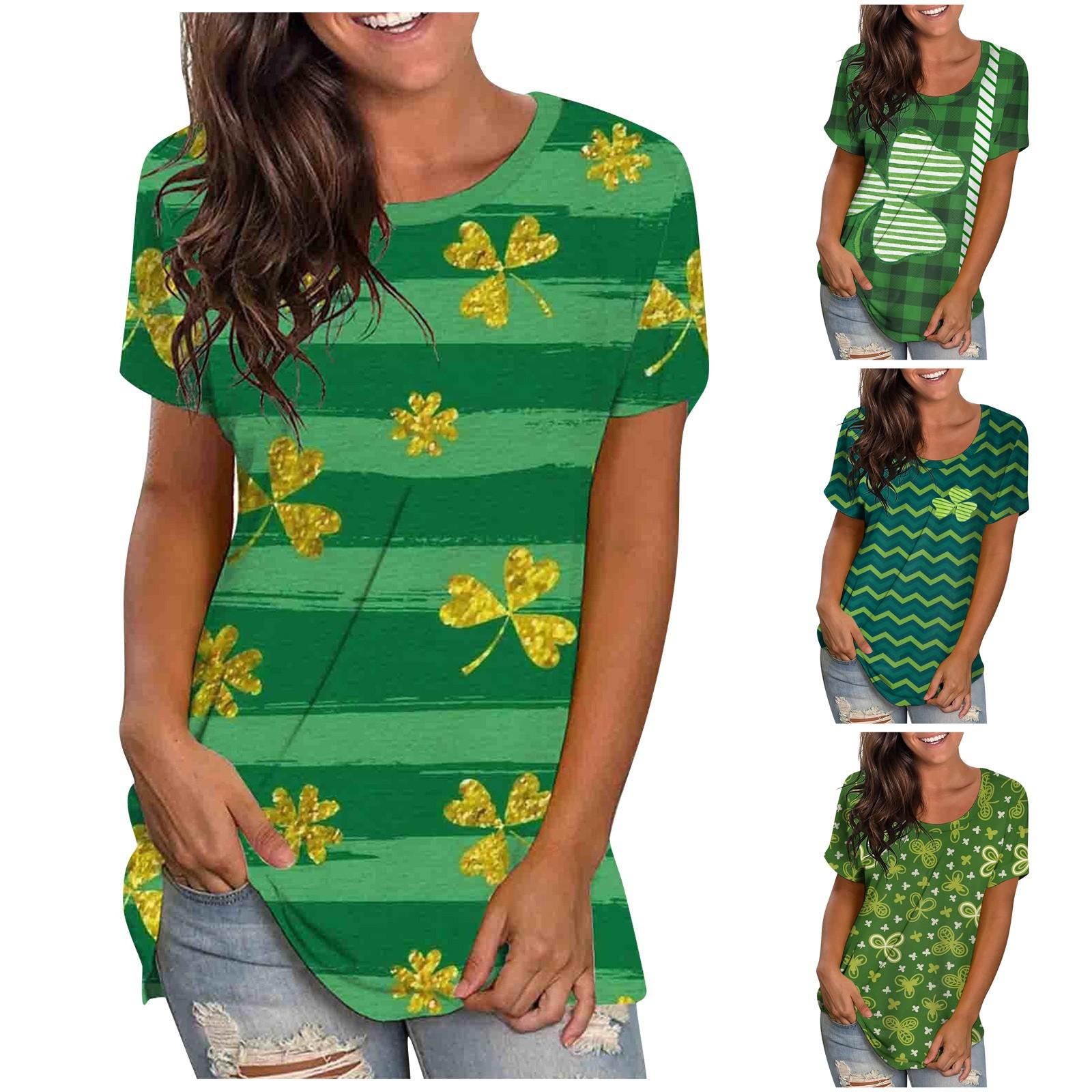 

Женская повседневная мода St. Футболка с короткими рукавами и принтом «День Святого Патрика»