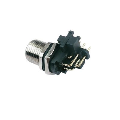 M12 Aviation Waterproof Gold-Plated Bent Pin PCB Solder Connector: Male/Female Socket, 2/3/4/5/8 Pin.
