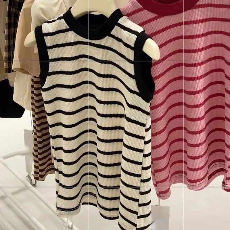 Summer Girls Block Striped Sleeveless Dress Trendy Princess Kids Fashion Vest Dress