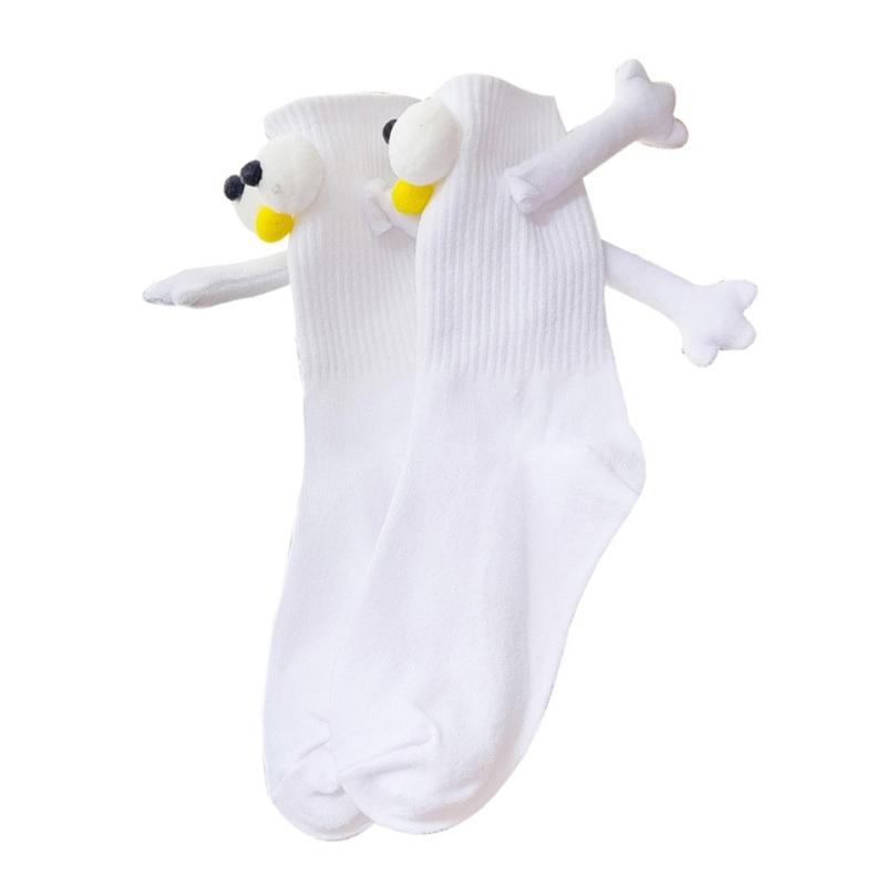 Magnetic Couple Socks Funny Doll Hand in Hands Matching Crew Socks for Bestfriend Boyfriend Girlfriend Friendship Socks