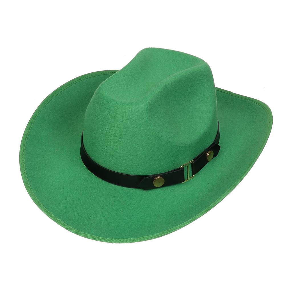 Unisex Western Cowboy Hat Wide Brim Roll‑Up Brim Double‑Top Felt Fedora Hat,10 Colors,Multiple Optional Detachable Hat Bands