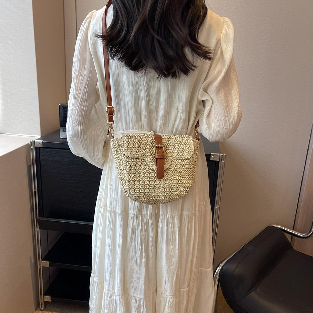 Summer Beach Woven Crossbody Bag Straw Weaving Shoulder Bag 2025 Raffia Zipper Handbag Boho Rattan Hand-Woven Travel Satchel Bag