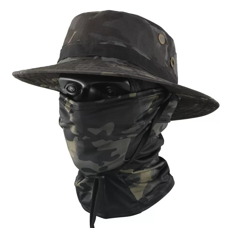 Camouflage Tactical Benny Hat Set Multifunctional Outdoor Fishing Bucket Hat Sun Protection Shade Breathable Round Edge Hat Men