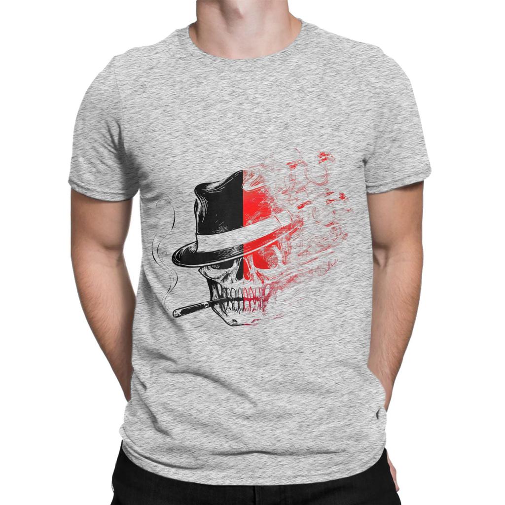 Harajuku TShirt Beach Skeleton Smoking Leisure T Shirts Cotton Tshirt for Couple Y2K Classic Printed Short Sleeve Tees