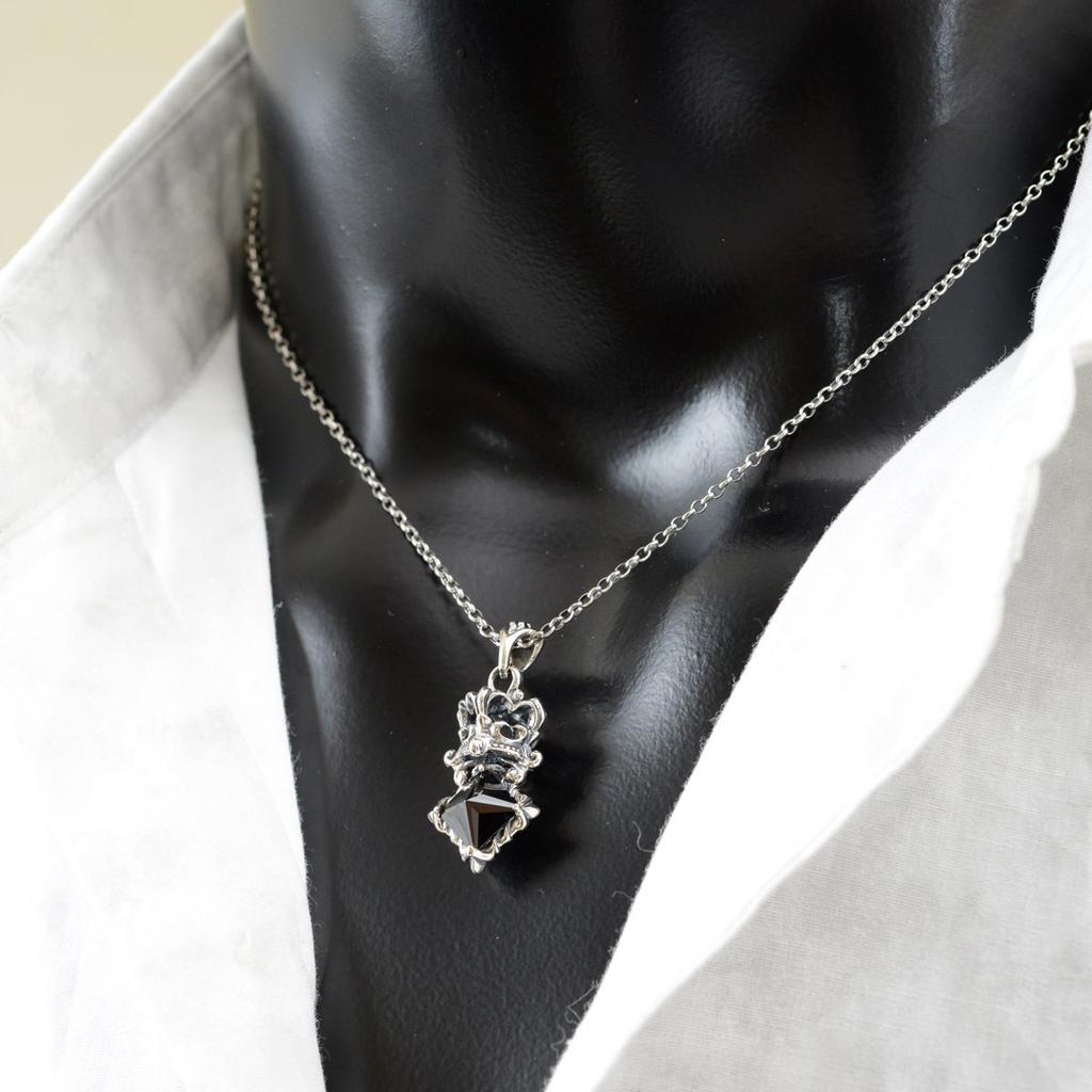 Silver 925 Onyx Necklace Crown Natural Stone Power Stone [Ishiki] [663svn]