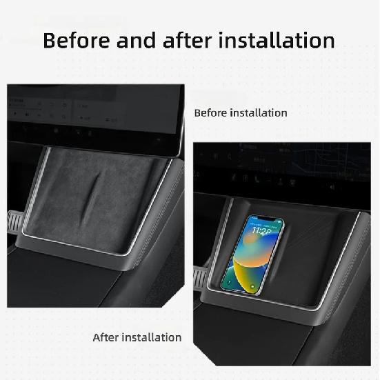 For Tesla Model Y 2025 Juniper Wireless Charge Pad Center Console Organizer Charge Station Mats Silicone Protector Anti-skid Pad
