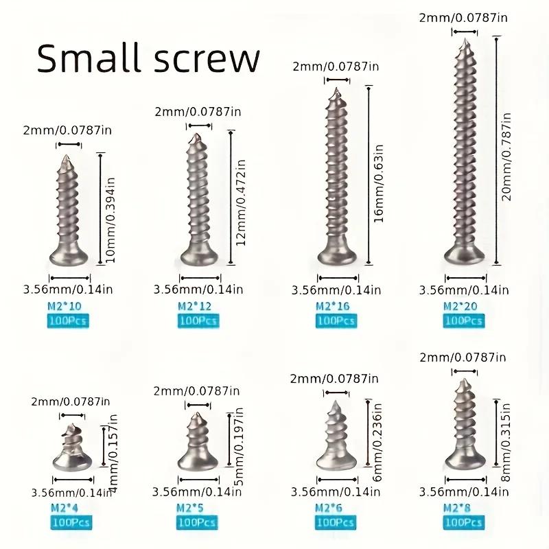 800 db önmetsző fa csavar készlet M2 Phillips lapos fejű lemezcsavar önzáró anyával fa menetes szög csavarkészletek