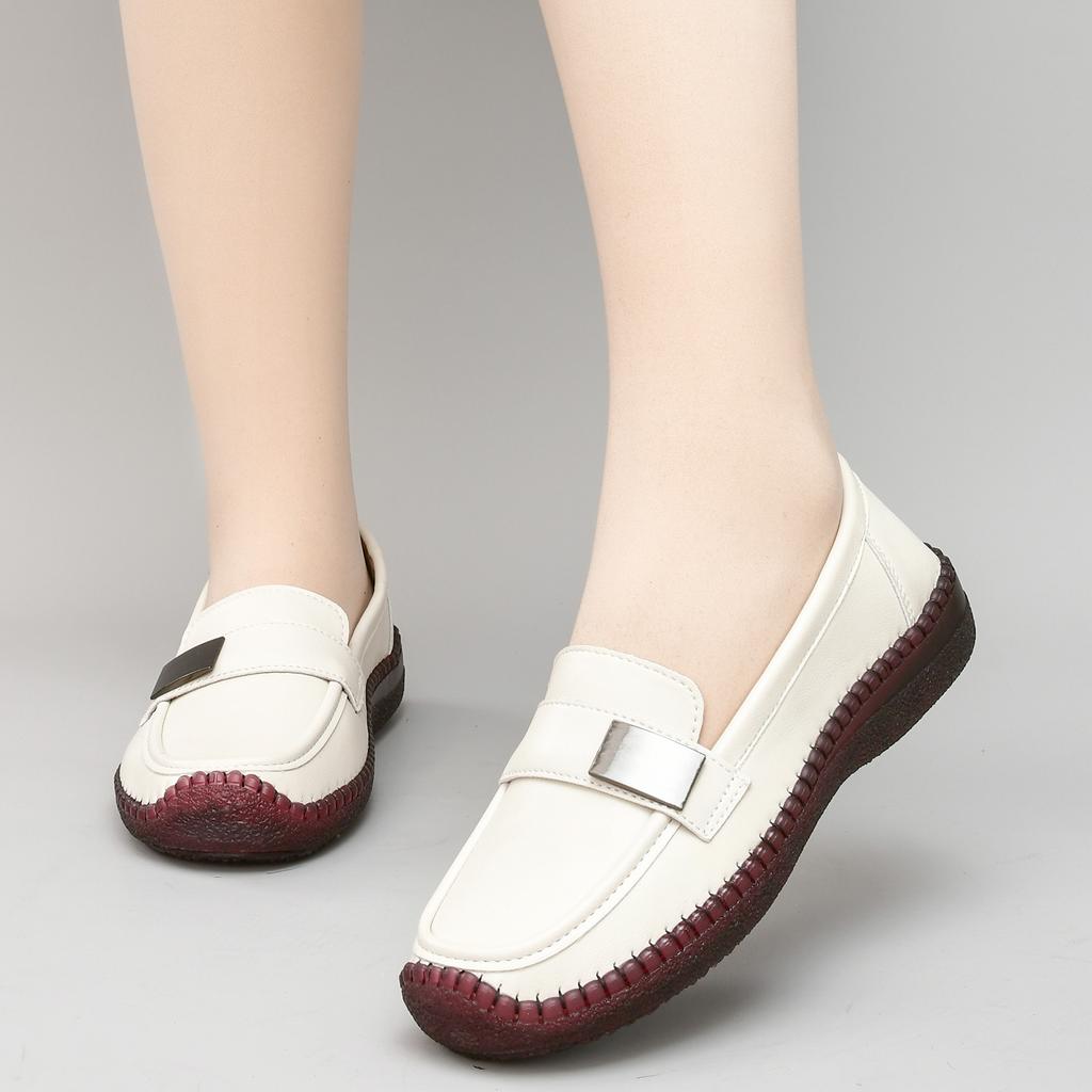 2025 casual leather shoes women's spring 2025 new one-pedal non-slip flat-bottomed comfortable mother single shoes women