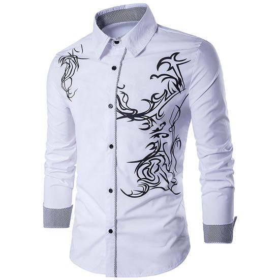 Men Shirt Turn-down Collar Single-breasted Slim Fit Ethnic Style Spring Shirt for Daily Wear