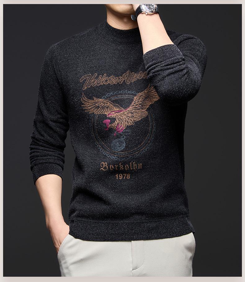 Men's Cross-border Casual Printed Long Sleeve Sweater - Warm, Simple, Versatile, Round Neck.