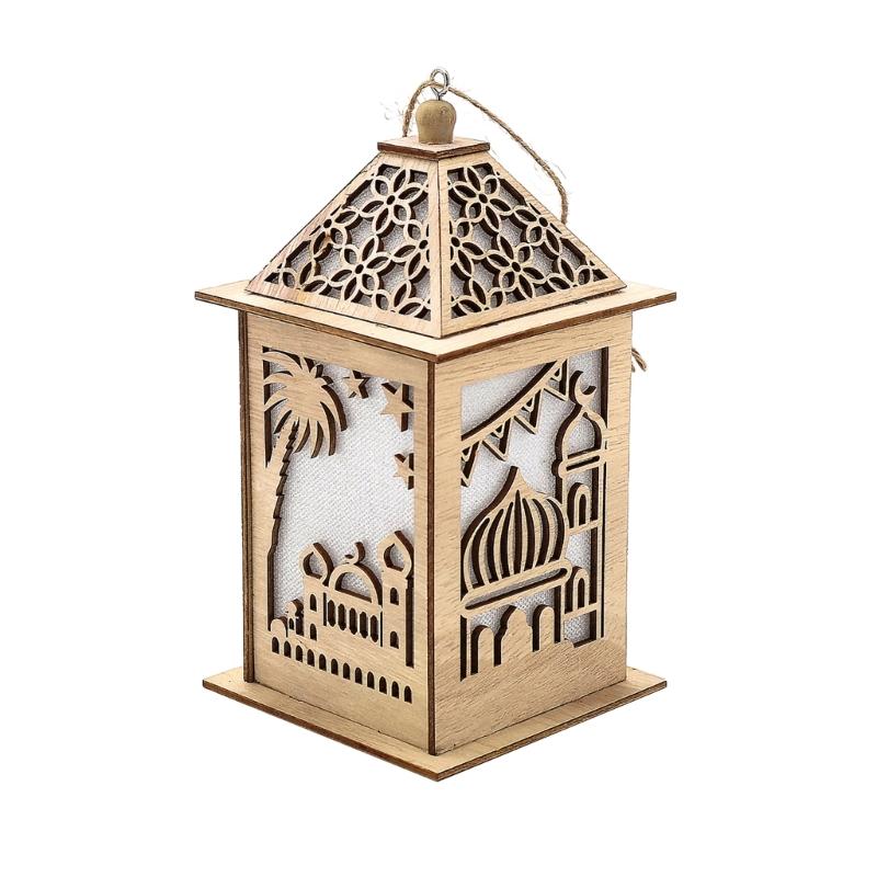 Eid Dřevěná Větrná Světelná Lucerna Dekorativní Měsíc Hvězdy Krajinné Světlo Ozdoba pro Festival Vnitřní Restaurace Jídelna 55KF