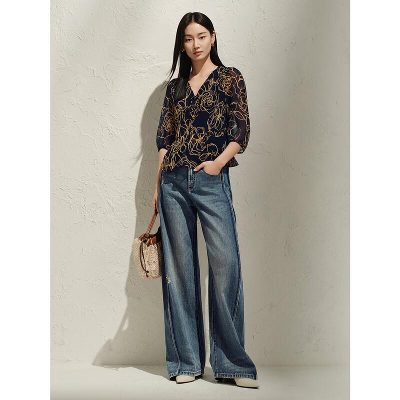 Anna Kou Elegant Floral Print V-Neck Chiffon Blouse 2XL