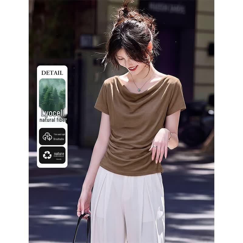 Women s Lyocell Blend Cowl Neck Slim Fit T-Shirt XL кофейный