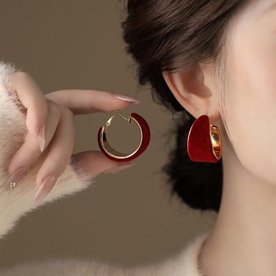Minimalist Hong Kong Style Silver Needle Round Hoop Stud Earrings - Versatile, Fashionable, and Retro Design.