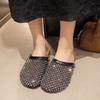 Fishnet socks slippers women's summer rhinestone low-heeled flat sandals women's rhinestone slippers