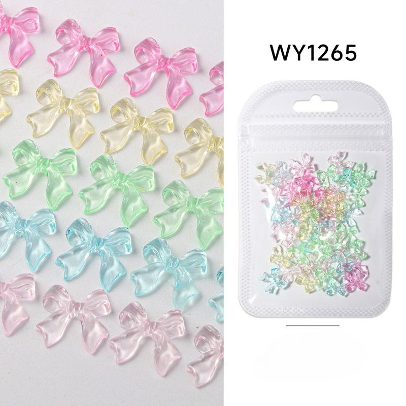 50Pcs/Bag Candy Ribbon Bows 3D Nail Charm Transparent Jelly Color Summer Nail Decoration Accessories DIY Manicure Decor
