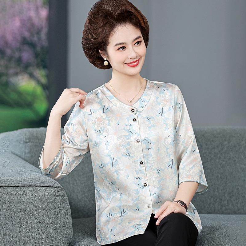 Grandma Summer Mulberry Silk Seven-Sleeve Cardigan - Elegant Mother s Day Top 3XL (Recommended 120-135 lbs) светло-серый