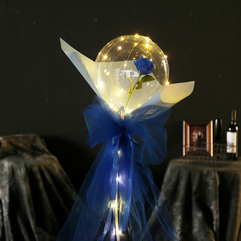LED Luminous Balloon Rose Bouquet Transparent Bobo Ball Rose Valentines Day Gift Birthday Party Wedding Decoration Balloons