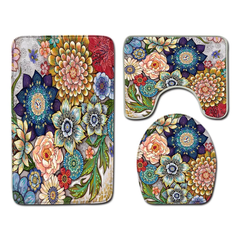 Creative Retro Bathroom Toilet Three-Piece Floor Mat Combination Set Household Door Mat Kitchen Absorbent Non-Slip Carpet