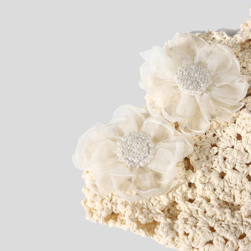 Vintage Damenhaube Häkelmütze mit Blumenmuster für Frühling Sommer