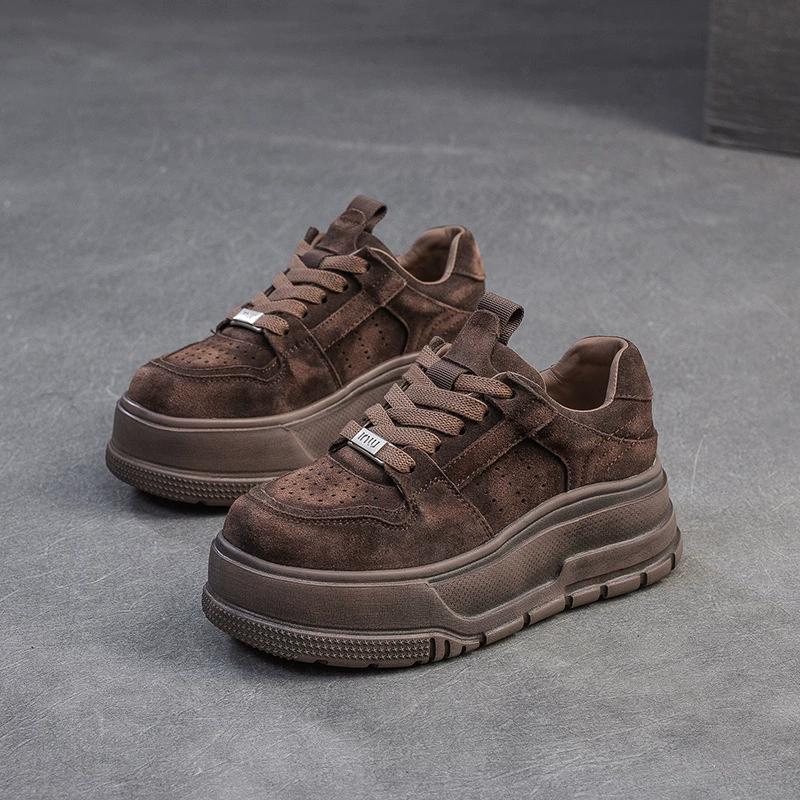 Fashion GKTINOO 5.5cm Cow Suede Genuine Leather Spring Fashion Ankle Boots Chunky Sneakers Women Autumn Vulcanize Platform Wedge Shoes