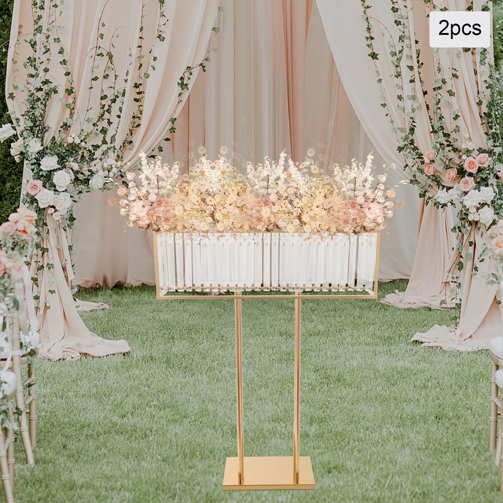 2-Pack Gold Square Crystal Flower Stands for Wedding Centerpieces, 11 lbs/5kg Max Load Each, 35.4x27.6in Modern Crystal Displays