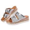 European and American large-size slope heel cool slippers summer new fish mouth buckle thick-soled glossy sandals
