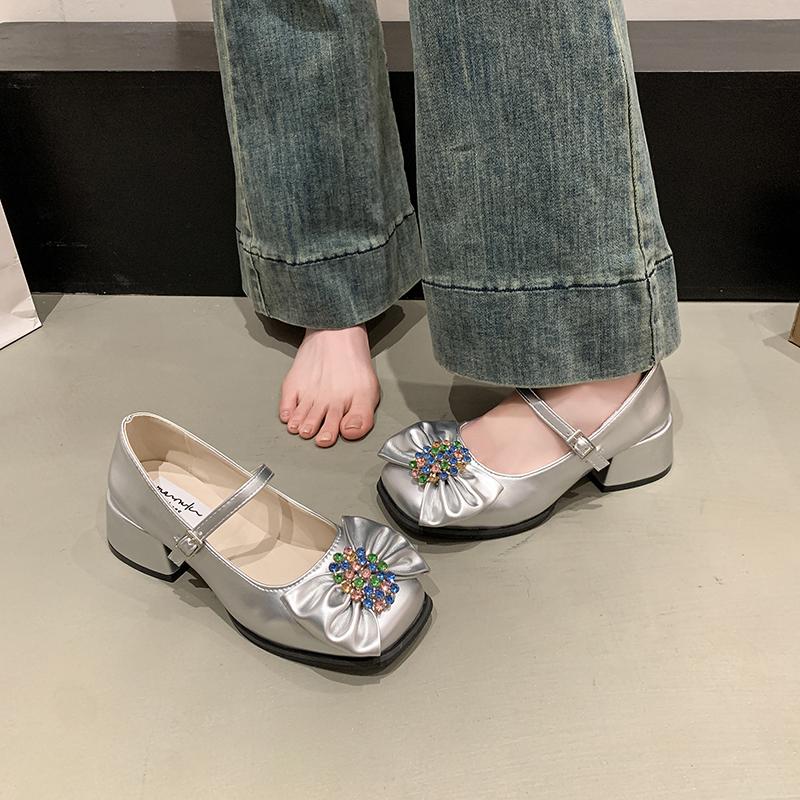 Fashion 2025 Luxury Women Crystal Bow High Heels Sandals Chunky Mary Janes Shoes New Designer Summer Retro Lolita Shoes Women's Pumps