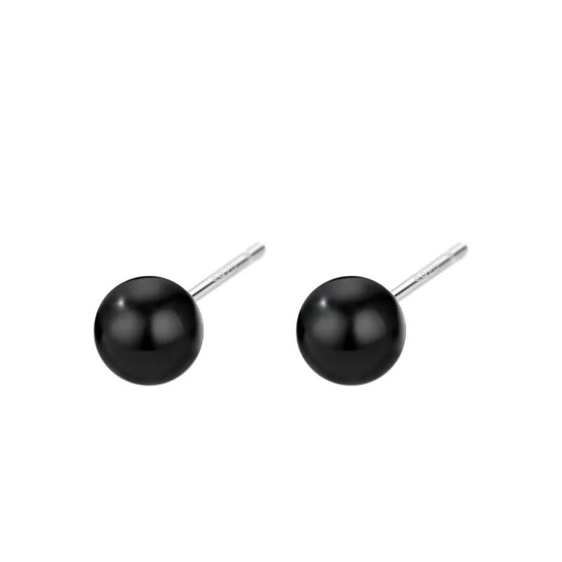 4mm 6mm 8mm 14mm Black Round Ball Imitation Pearl Stud Earring for Women Simple Temperament Ear Jewelry Christmas Day Girl