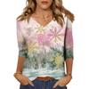 Women's Tops Three-quarter Sleeve Shirt V-neck Loose Casual Shirt Print T-shirt