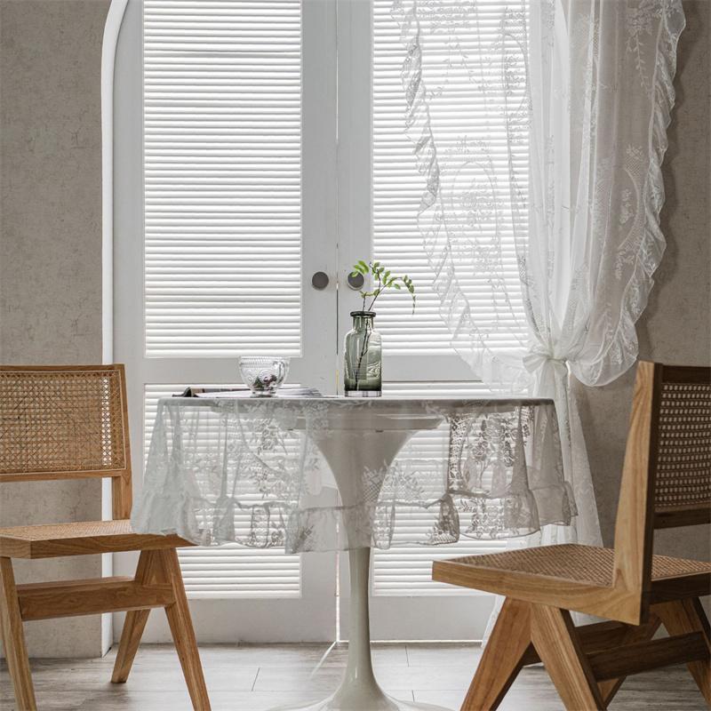 Breathable Lace Window Curtains - Vintage Ruffled Sheers for Bay Window/Balcony, Cottage Style Room Divider with Wave Trim (Ready-to-Hang) 1pc