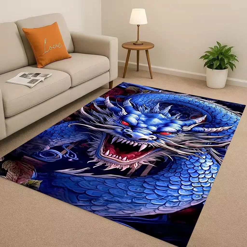 Cartoon Yin Yang Element Dragon Chinese Loong Living Room Non-Slip Area Rug Carpet for Bedroom Playroom Sofa,Home Decor Doormat