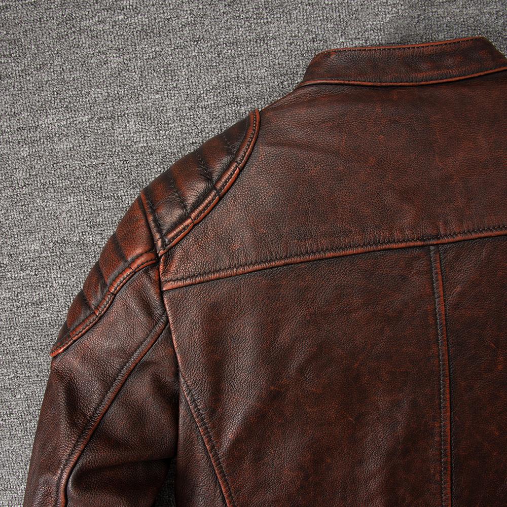 Men Leather Jacket Slim Fit Short Genuine Cow Jackets Men's Cowhide Coat Biker Style Sheepskin Clothes Spring Autumn