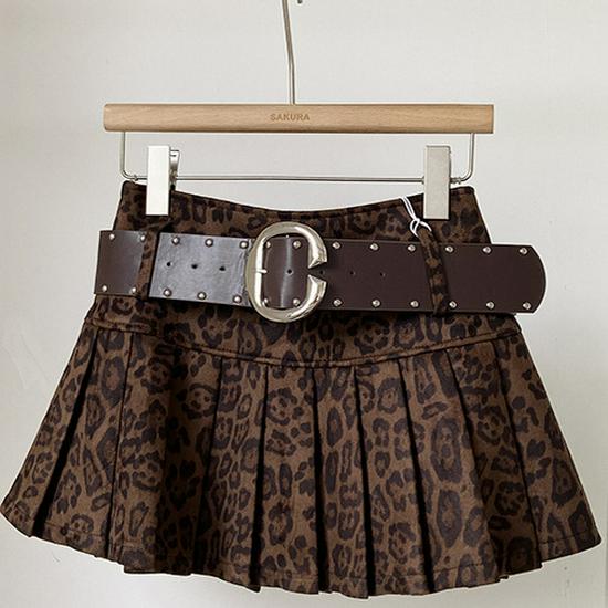 Women s Autumn Winter Leopard Print A-Line Pleated Skirt - Retro, Versatile, Slimming XL