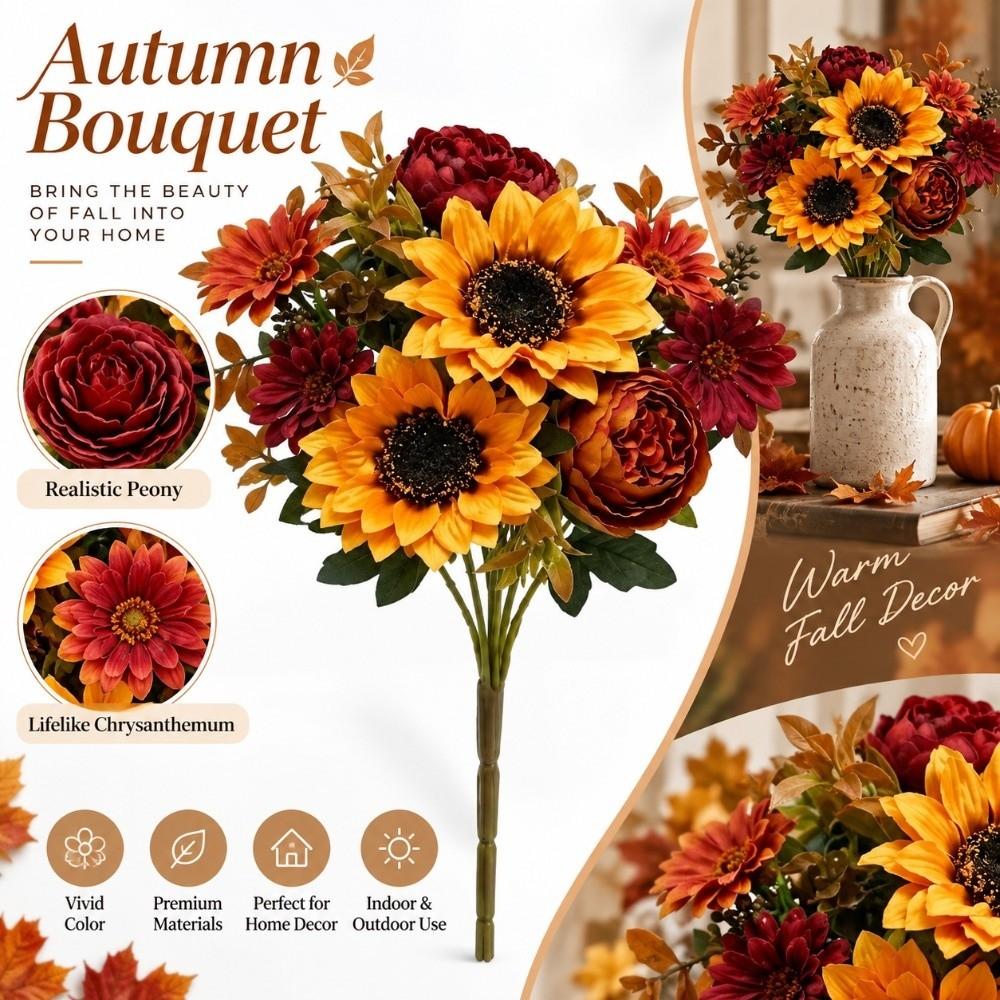 Sunflower & Daisy Mix Artificial Sunflowers Autumn Theme Fake Flower Decor Wedding Decoration