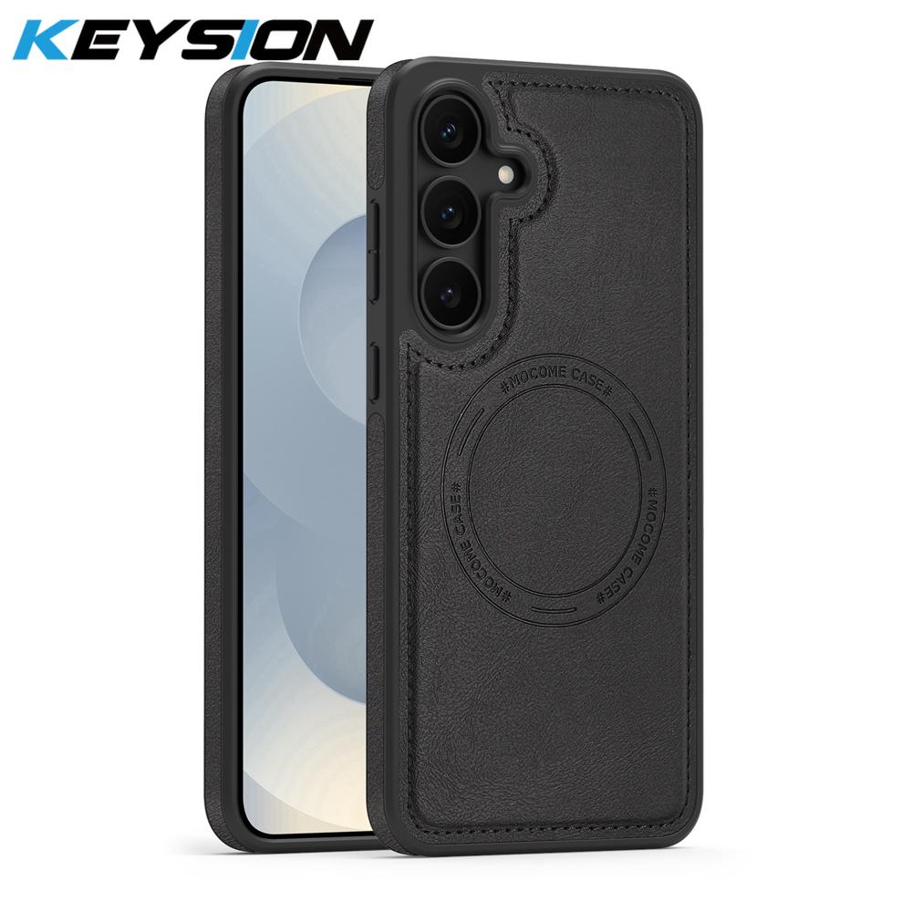 KEYSION Retro PU Leather Case for MagSafe for Samsung Galaxy S22 S23 S24 Ultra 5G S23+ S24 FE Magnetic Shockproof Phone Cover