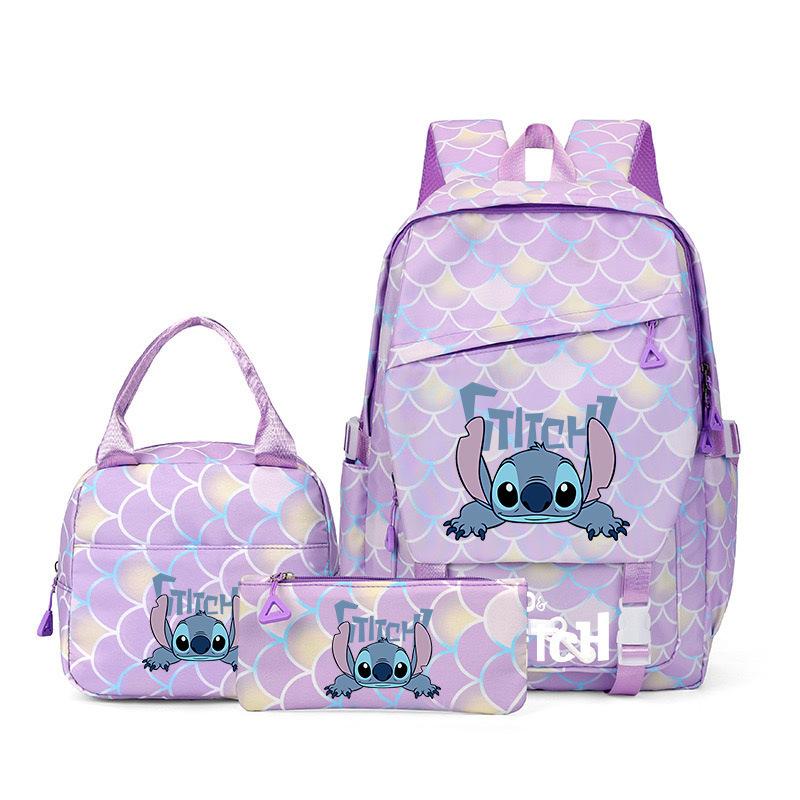 Student Schoolbag Three-Piece Large-Capacity Backpack Lunch Bag Pencil Case Diy Three piece set