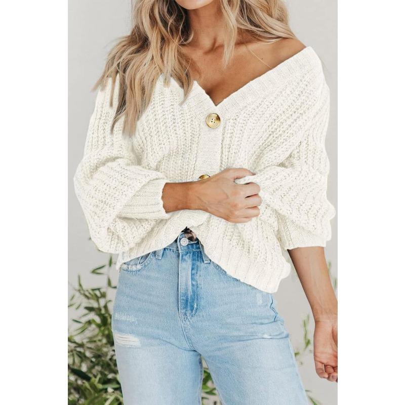 Women S Thick Knit Open Front Cardigan Long Sleeve Button Loose Short Coat