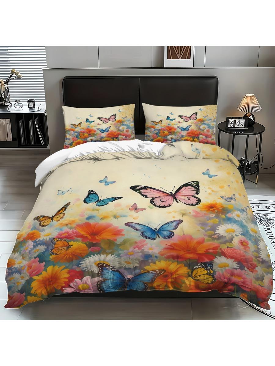 

3pc Butterfly Garden Print Coreless Bedding Set Multiple Sizes Suitable for Bedrooms Dormitories Comfortable Machine Washable 135x200cm-EU-Single&set