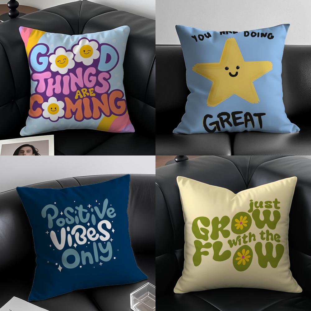 H-Healing Text Cushion Cover Pillow Case Anti-Dustmite Invisible Zipper Silky Plush Cushion