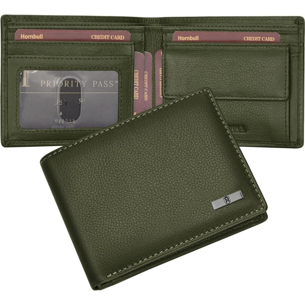 Men Casual Green Genuine Leather RFID Wallet - Regular Size (4 Card Slots)