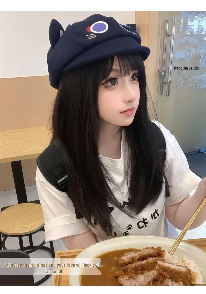 Wanderer Genshin Fairy Tale Cat Ear Cartoon Octagonal Beret for Women - Cute, Sweet, and Face-Slimming Versatile Hat