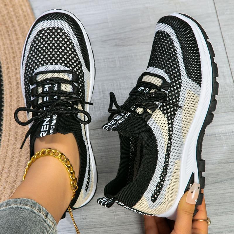 Spring and Autumn New Women's Shoes Sneakers Flying Woven Mesh Shoes Shallow Mouth Lightweight Casual Shoes Comfortable Versatile Single Shoes