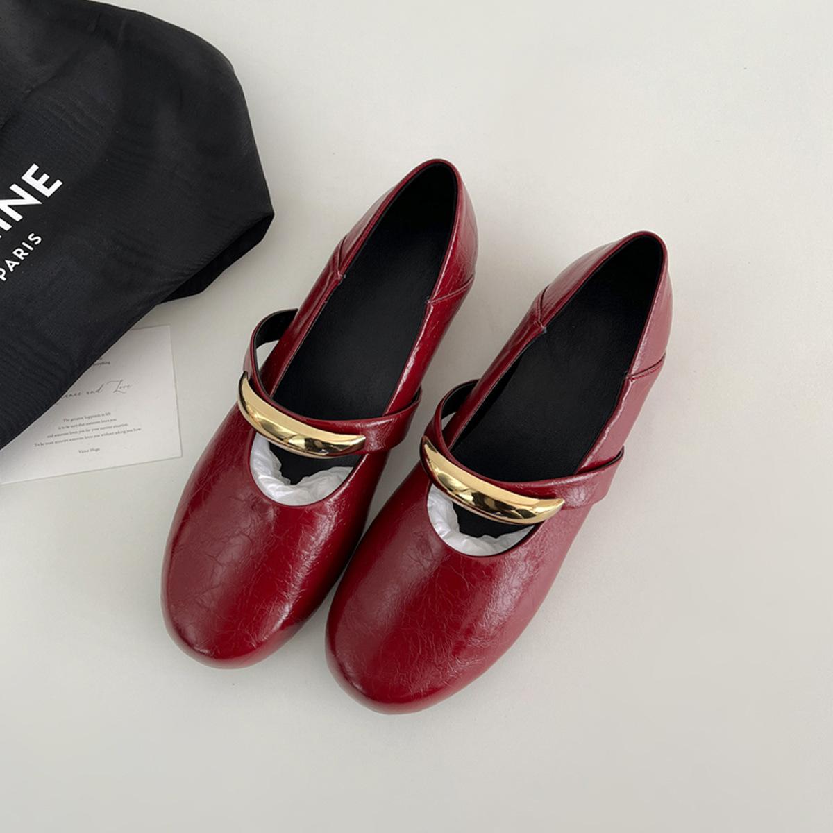 

Версия из овчины~ туфли Мэри Джейн с ретро металлической пряжкой, с круглым носком и неглубоким вырезом, женские универсальные туфли на плоской подошве, туфли бабушки 35