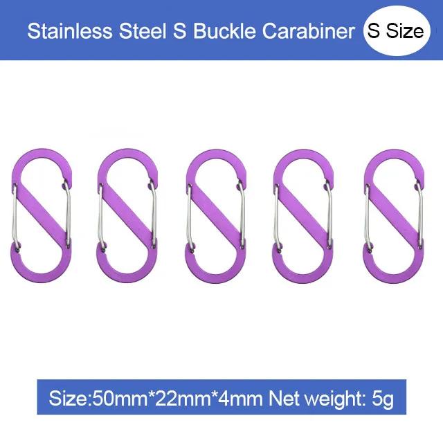 5Pcs Stainless Steel S Type Carabiner with Lock Mini Keychain Hook Anti-Theft Outdoor Camping Backpack Buckle Key-Lock Tool
